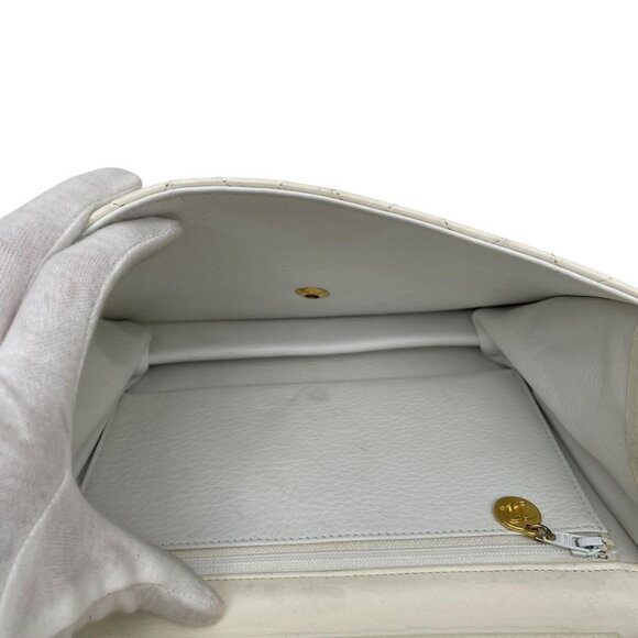 Authentic CHANEL Classic Single Flap Bag Quilted Matelasse Lambskin White Purse - Picture 11 of 15